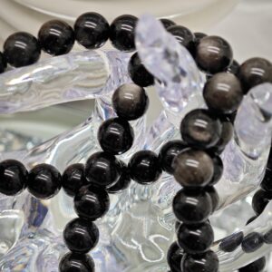 Bracelet Obsidienne Argentée 10mm